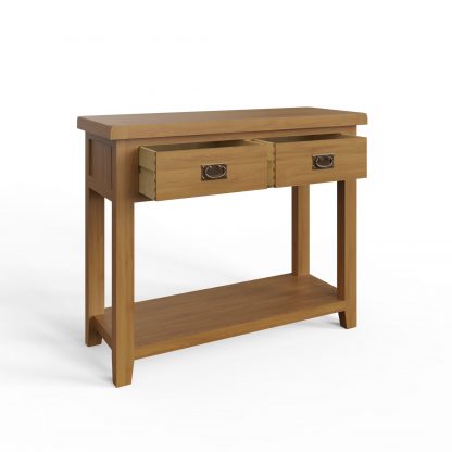Robus Solid Oak Console Table 2 Drawer - Image 5