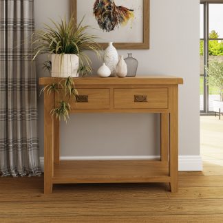 Robus Solid Oak Console Table 2 Drawer