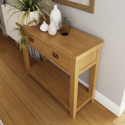 Robus Solid Oak Console Table 2 Drawer - Image 10