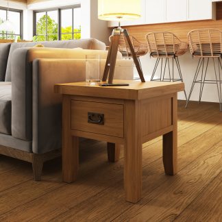 Robus Solid Oak 1 Drawer End Side Table Fully Assembled