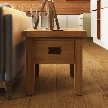 Robus Solid Oak 1 Drawer End Side Table Fully Assembled - Image 8