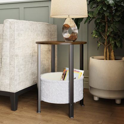 Industrial Design Side Table With Cream Fabric Storage Base - Image 2