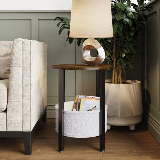 Industrial Design Side Table With Cream Fabric Storage Base