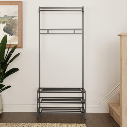 Industrial Urban Design Black Hallway Storage Rack With Hanging Rail - Image 5
