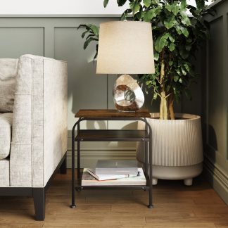 Industrial Urban Design 3 Tier Side or End Table. Black Metal Frame.