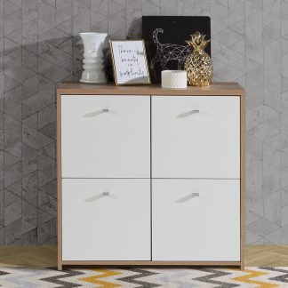 Best Chest 4 Door Storage Cabinet White & Oak