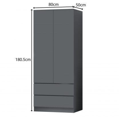 FWStyle Stora 2 Door 2 Drawer Combination Wardrobe - Matt Dark Grey - Image 2
