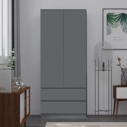 FWStyle Stora 2 Door 2 Drawer Combination Wardrobe - Matt Dark Grey