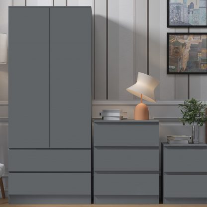 FWStyle Stora 2 Door 2 Drawer Combination Wardrobe - Matt Dark Grey - Image 9