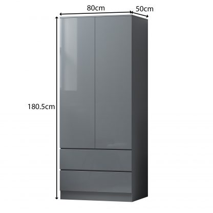 FWStyle Stora 2 Door 2 Drawer Combination Wardrobe - Grey Gloss Front - Image 2