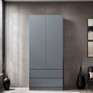 FWStyle Stora 2 Door 2 Drawer Combination Wardrobe - Grey Gloss Front