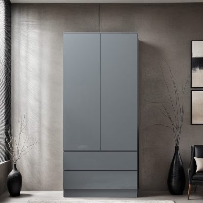 FWStyle Stora 2 Door 2 Drawer Combination Wardrobe - Grey Gloss Front