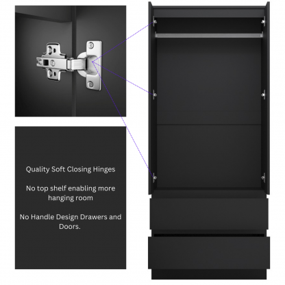 FWStyle Stora 2 Door 2 Drawer Combination Wardrobe - Matt Black - Image 9