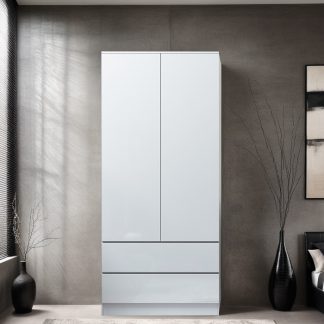 FWStyle Stora 2 Door 2 Drawer Combination Wardrobe - White Gloss Front