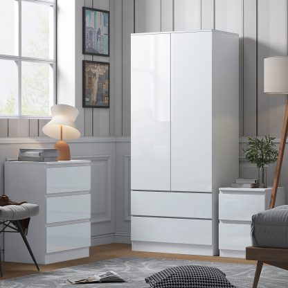 FWStyle Stora 2 Door 2 Drawer Combination Wardrobe - White Gloss Front - Image 6