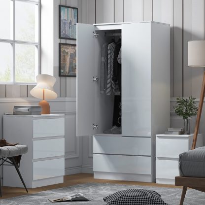 FWStyle Stora 2 Door 2 Drawer Combination Wardrobe - White Gloss Front - Image 7