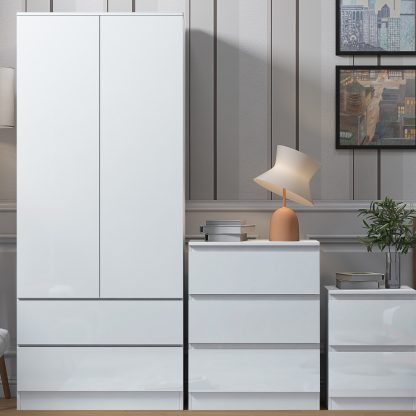 FWStyle Stora 2 Door 2 Drawer Combination Wardrobe - White Gloss Front - Image 8