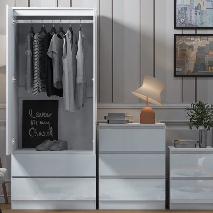 FWStyle Stora 2 Door 2 Drawer Combination Wardrobe - White Gloss Front - Image 9