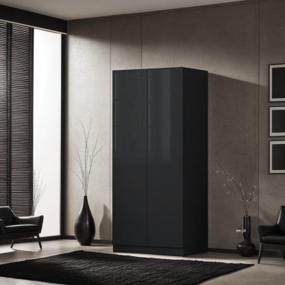 FWStyle Stora 2 Door Wardrobe - Black Gloss Front - Image 7