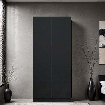 FWStyle Stora 2 Door Wardrobe - Black Gloss Front