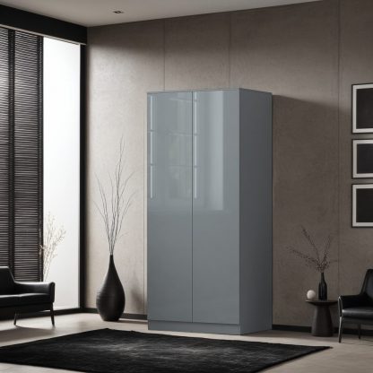 FWStyle Stora 2 Door Wardrobe - Grey Gloss Front - Image 7
