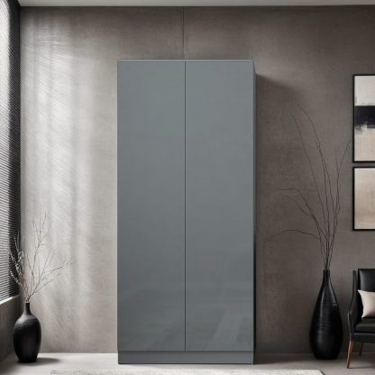 FWStyle Stora 2 Door Wardrobe - Grey Gloss Front