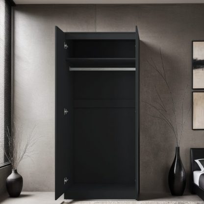 FWStyle Stora 2 Door Wardrobe - Matt Black - Image 7