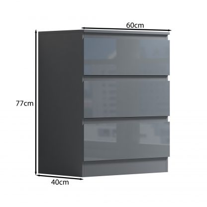 FWStyle Stora 3 Drawer Chest of Drawers - Grey Gloss Front - Image 2
