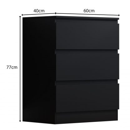 FWStyle Stora 3 Drawer Chest of Drawers - Matt Black - Image 2