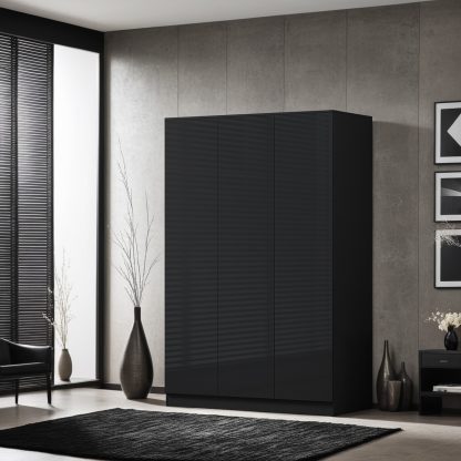 FWStyle Stora 3 Door Wardrobe - Black Gloss Front - Image 7