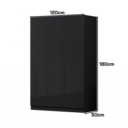 FWStyle Stora 3 Door Wardrobe - Black Gloss Front - Image 2