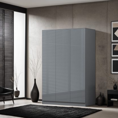 FWStyle Stora 3 Door Wardrobe - Grey Gloss Front - Image 7