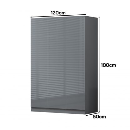 FWStyle Stora 3 Door Wardrobe - Grey Gloss Front - Image 2