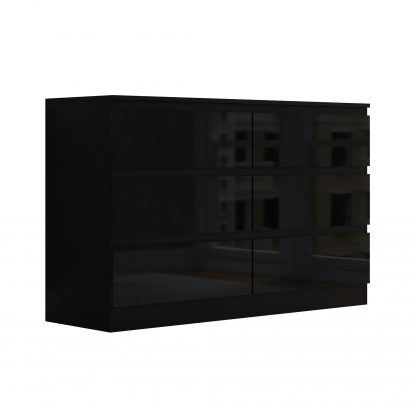 FWStyle Stora 6 Drawer Wide 3+3 Chest Of Drawers - Black Gloss Front - Image 4