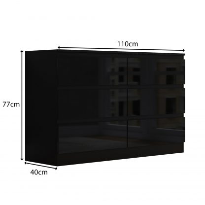 FWStyle Stora 6 Drawer Wide 3+3 Chest Of Drawers - Black Gloss Front - Image 2