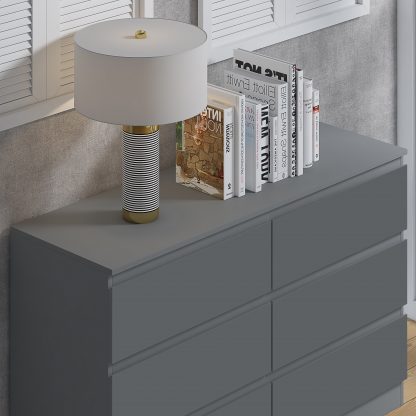 FWStyle Stora 6 Drawer Wide 3+3 Chest Of Drawers - Matt Dark Grey - Image 6