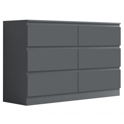 FWStyle Stora 6 Drawer Wide 3+3 Chest Of Drawers - Matt Dark Grey - Image 4