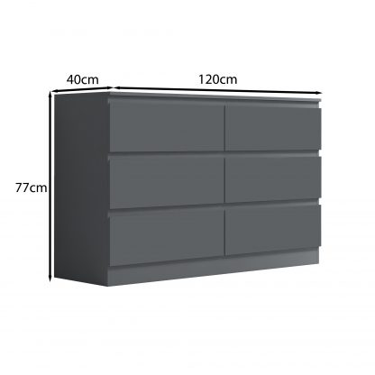 FWStyle Stora 6 Drawer Wide 3+3 Chest Of Drawers - Matt Dark Grey - Image 2