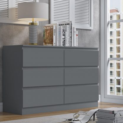 FWStyle Stora 6 Drawer Wide 3+3 Chest Of Drawers - Matt Dark Grey - Image 5