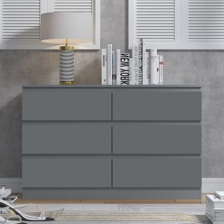 FWStyle Stora 6 Drawer Wide 3+3 Chest Of Drawers - Matt Dark Grey