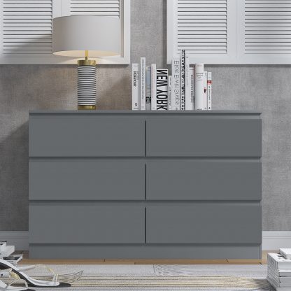 FWStyle Stora 6 Drawer Wide 3+3 Chest Of Drawers - Matt Dark Grey