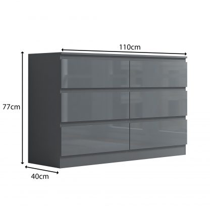 FWStyle Stora 6 Drawer Wide 3+3 Chest Of Drawers - Grey Gloss Front - Image 2