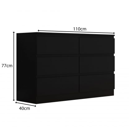 FWStyle Stora 6 Drawer Wide 3+3 Chest Of Drawers - Matt Black - Image 2