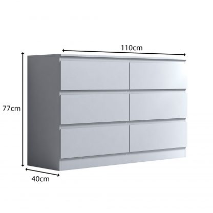 FWStyle Stora 6 Drawer Wide 3+3 Chest Of Drawers - Matt White - Image 2