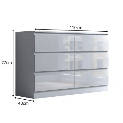 FWStyle Stora 6 Drawer Wide 3+3 Chest Of Drawers - White Gloss Front - Image 2