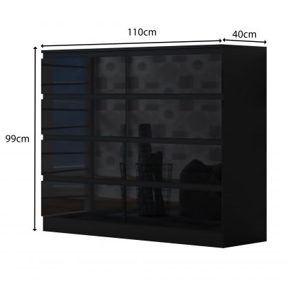 FWStyle Stora 8 Drawer Wide 4+4 Chest Of Drawers - Black Gloss Front - Image 2