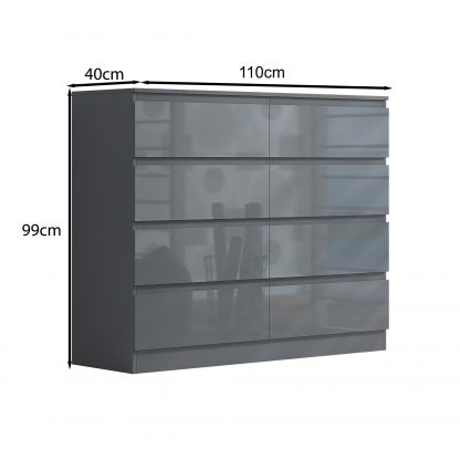 FWStyle Stora 8 Drawer Wide 4+4 Chest Of Drawers - Grey Gloss Front - Image 9