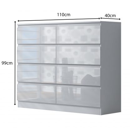 FWStyle Stora 8 Drawer Wide 4+4 Chest Of Drawers - White Gloss Front - Image 2