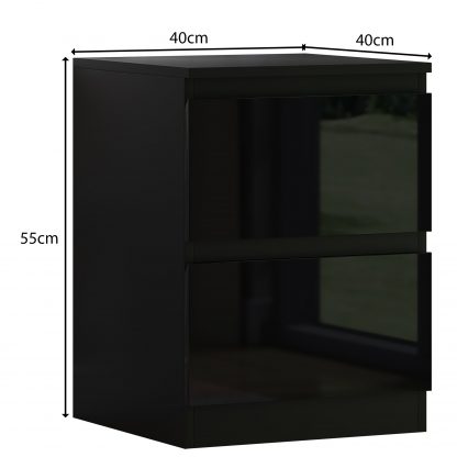 FWStyle Stora 2 Drawer Bedside Cabinet - Black Gloss Front - Image 2