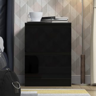 FWStyle Stora 2 Drawer Bedside Cabinet - Black Gloss Front